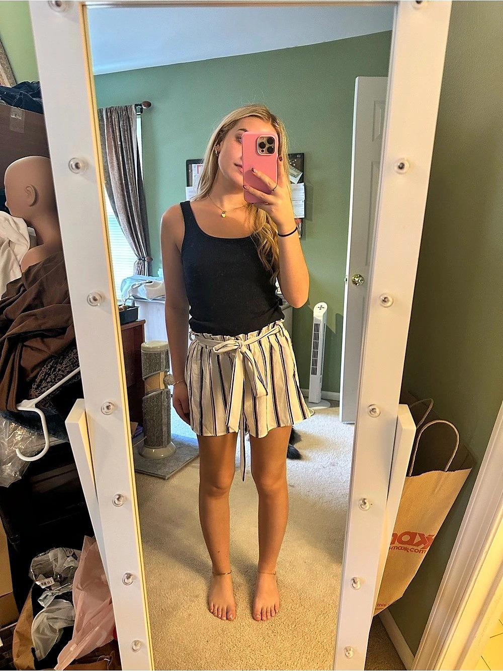 SHEIN Striped High Waist Shorts in White & Black Size XS Like New